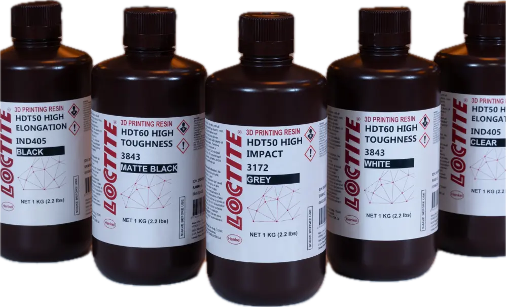 Range of Henkel Loctite 3D printing resins side-by-side