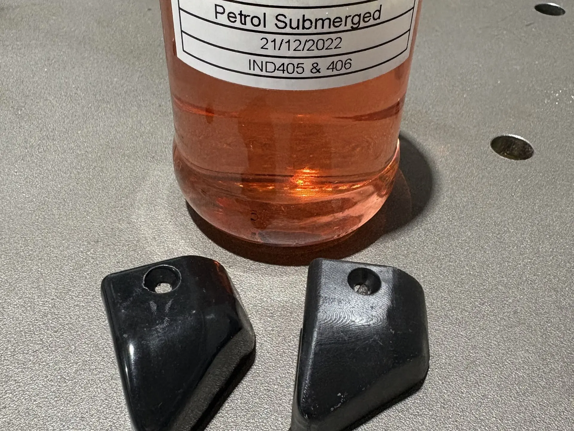 IND 405 and IND 406 printed parts submerged in petrol for over 3 years