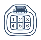 AISAN Pedal Sensor Pinout AISAN electronic throttle pedal sensor pinout diagram, showing six labeled pins.