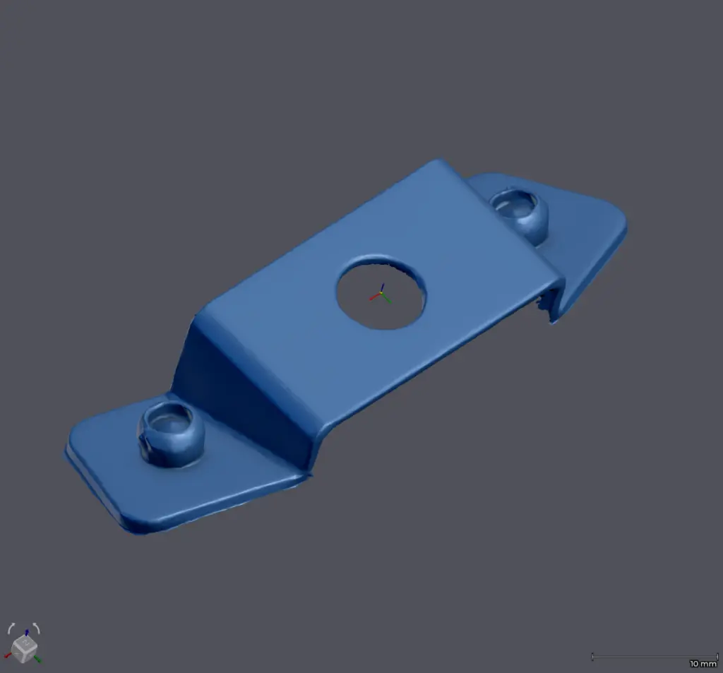 3D scan data of an R33 GT-R Nissan Skyline stainless steel Spat bodykit bracket.