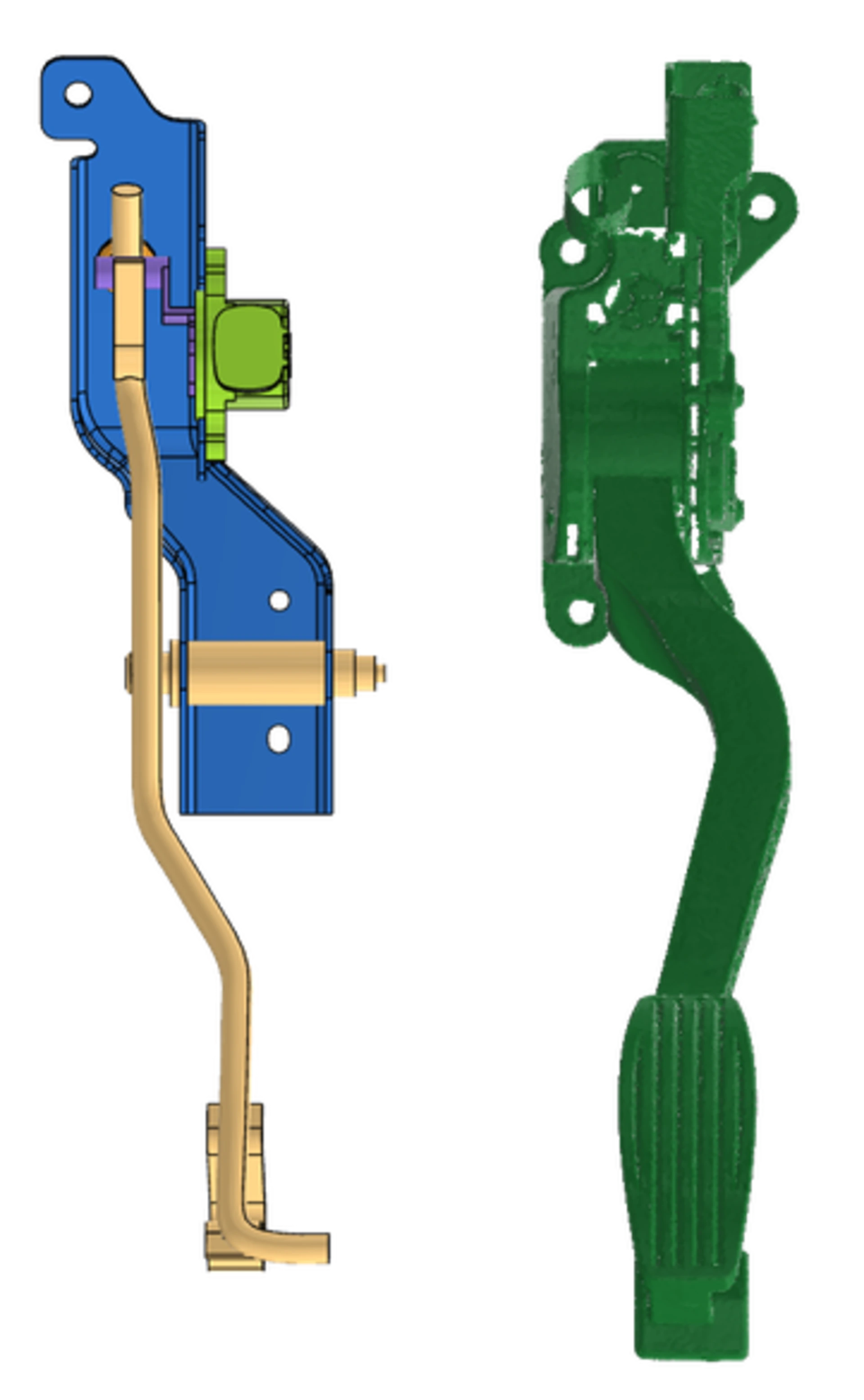 Front view comparison of IEE Universal Drive-by-Wire Pedal and Bosch Drive-by-Wire Pedal