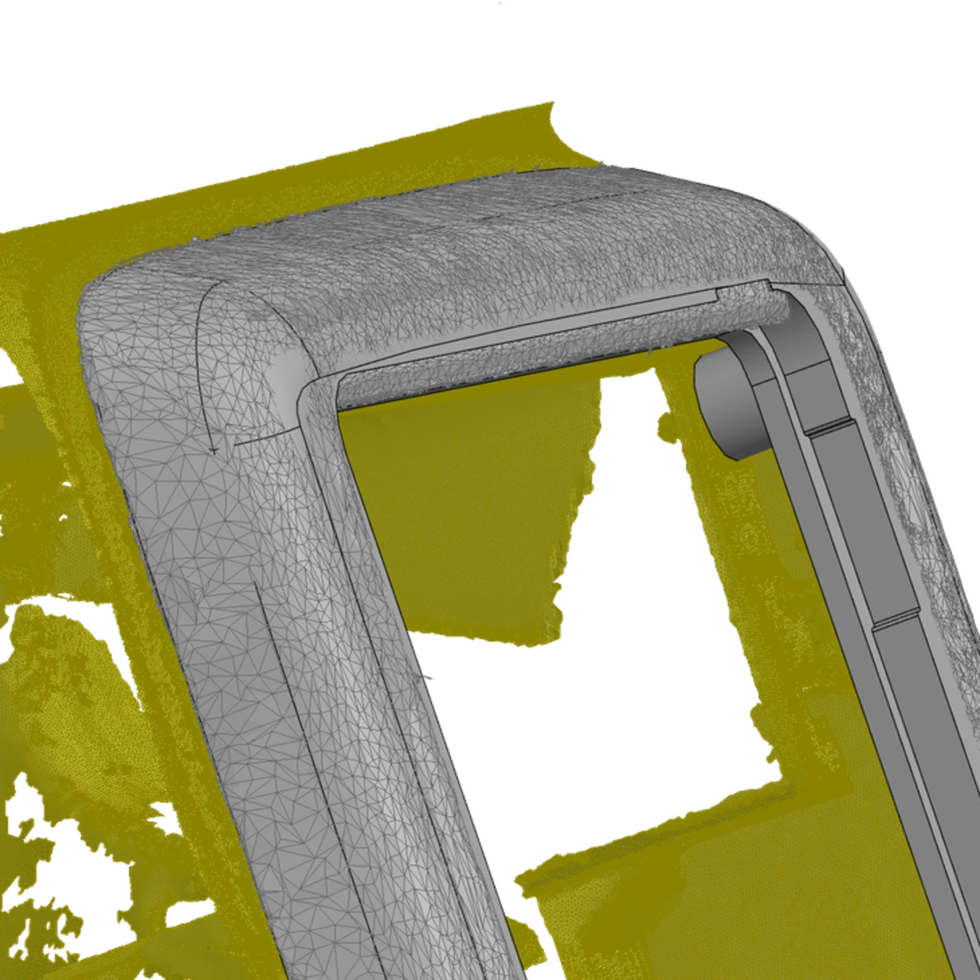 Autodesk Inventor CAD model overlaid on R32 3D scan mesh Nissan Skyline R32 iPad bezel 3D model compared with 3D scan data