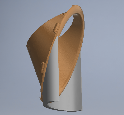 Hybrid Model, 3D Scanned Light Bezel with CAD Support brace modeled